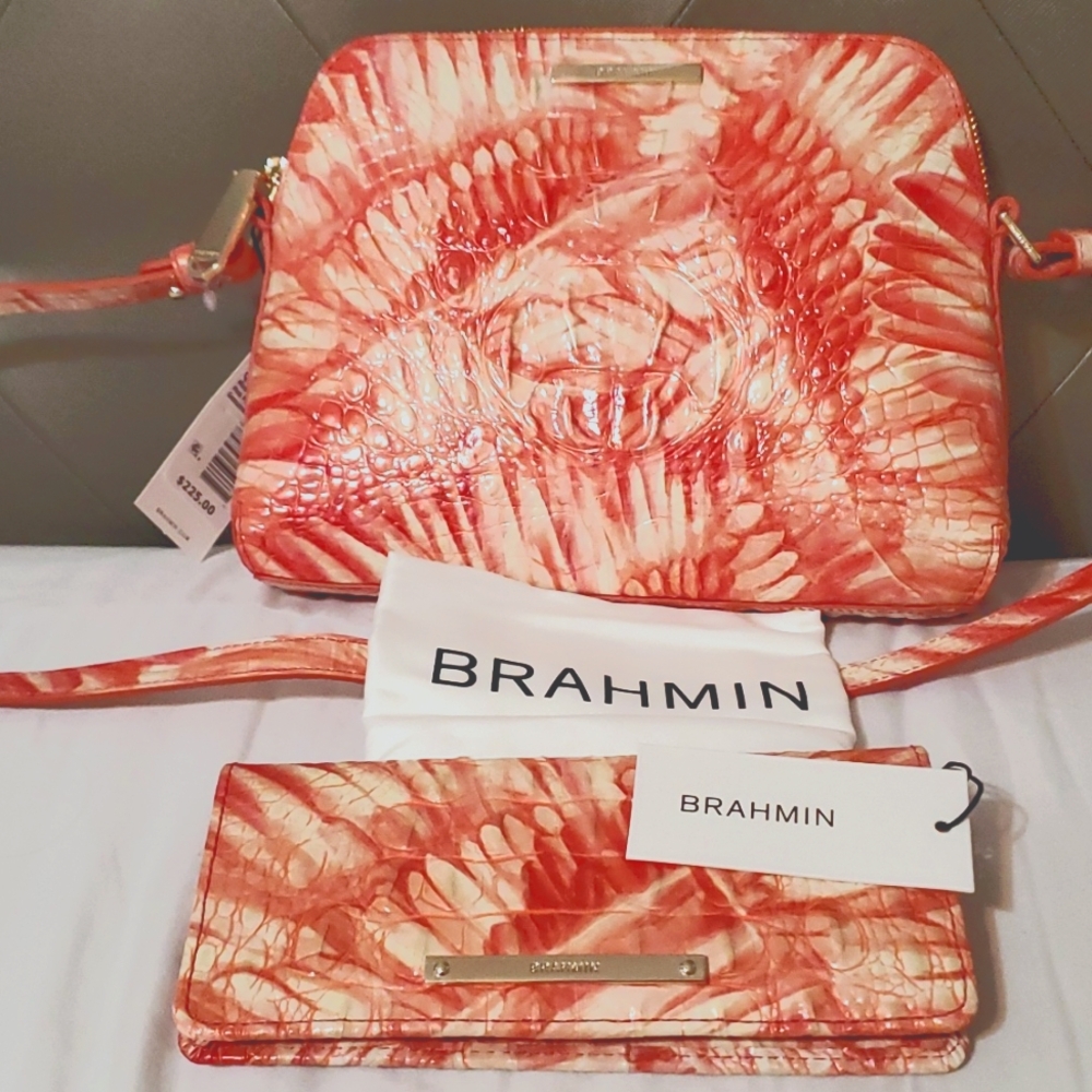 Brahmin Mini Sydney and Ady Wallet Set Pink Flamingo